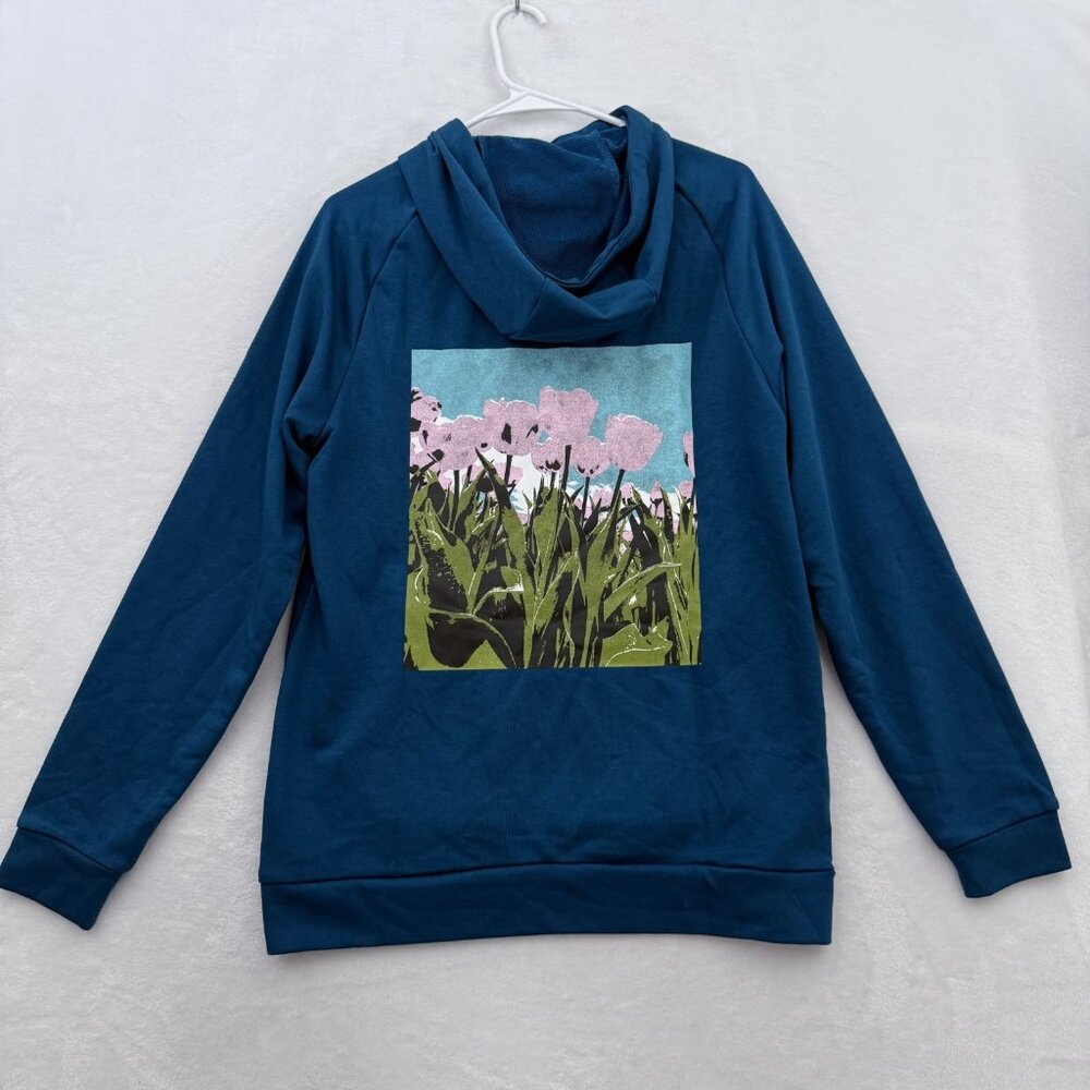 Nike Dri Fit Hoodie Mens S Blue P{erformance Fleece Pullover Tulip Flower